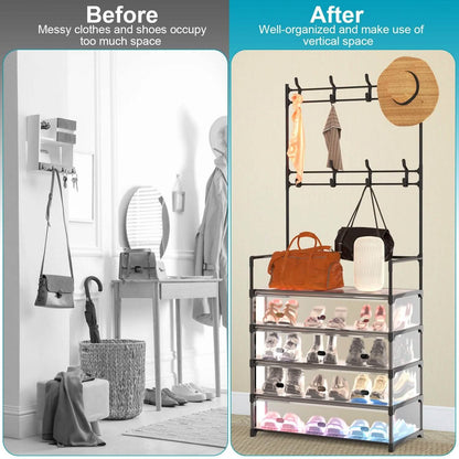 5-Tier Dustproof Entryway Hall Tree Coat and Shoe Rack DailySale