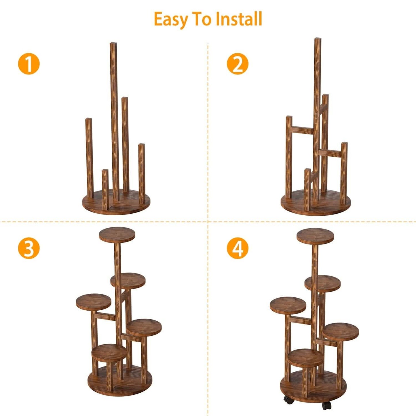5-Tier Plant Stand with 4 Detachable Wheels Wooden Plant Pot Rolling Shelf DailySale