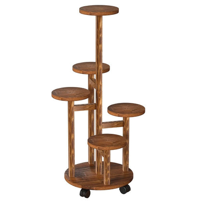 5-Tier Plant Stand with 4 Detachable Wheels Wooden Plant Pot Rolling Shelf DailySale