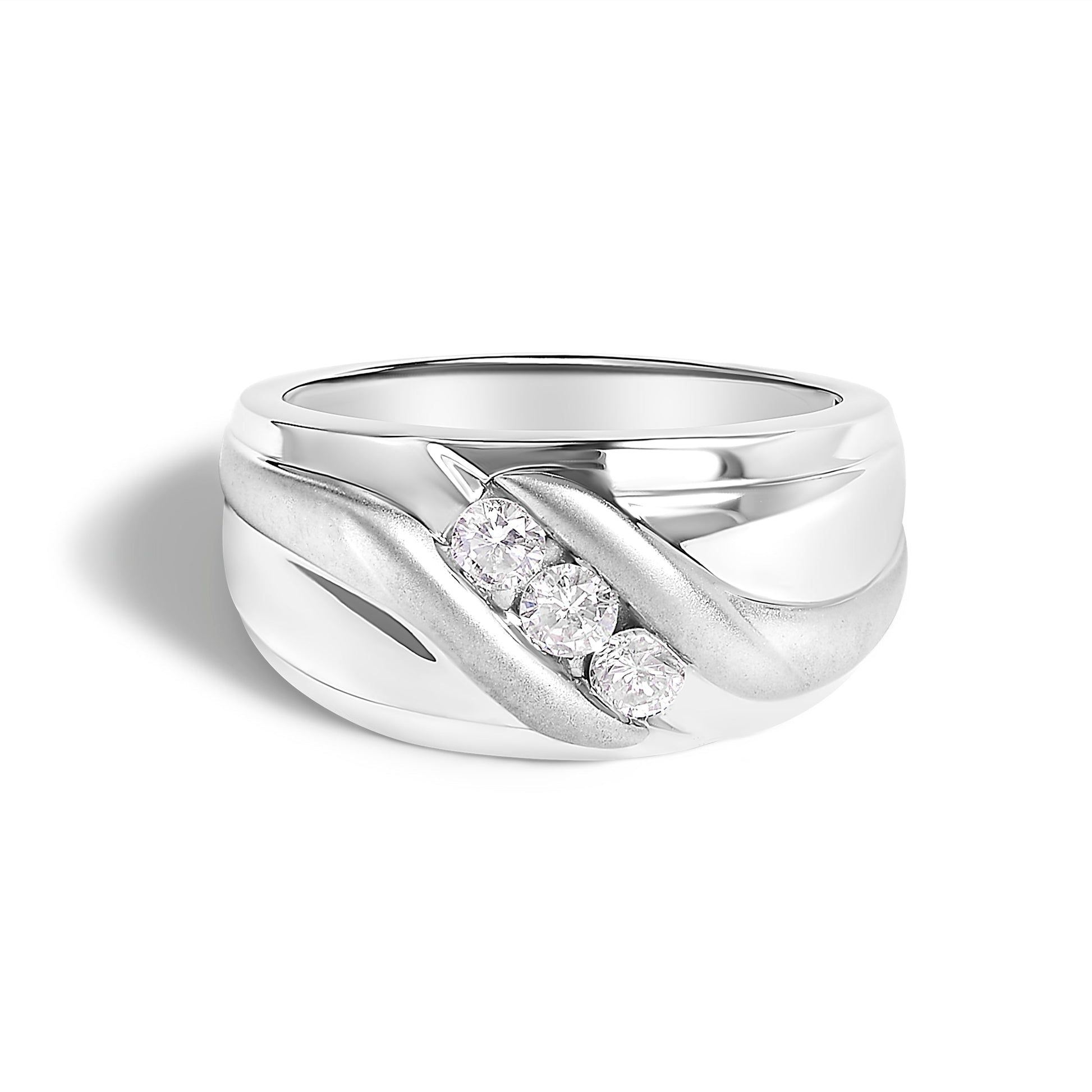 Men's .925 Sterling Silver 1/2 Cttw Diamond Channel Set 3-Stone Band Ring - Ring Size 10 Bids.com
