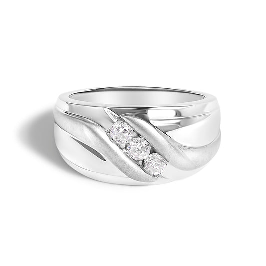 Men's .925 Sterling Silver 1/2 Cttw Diamond Channel Set 3-Stone Band Ring - Ring Size 10 Bids.com