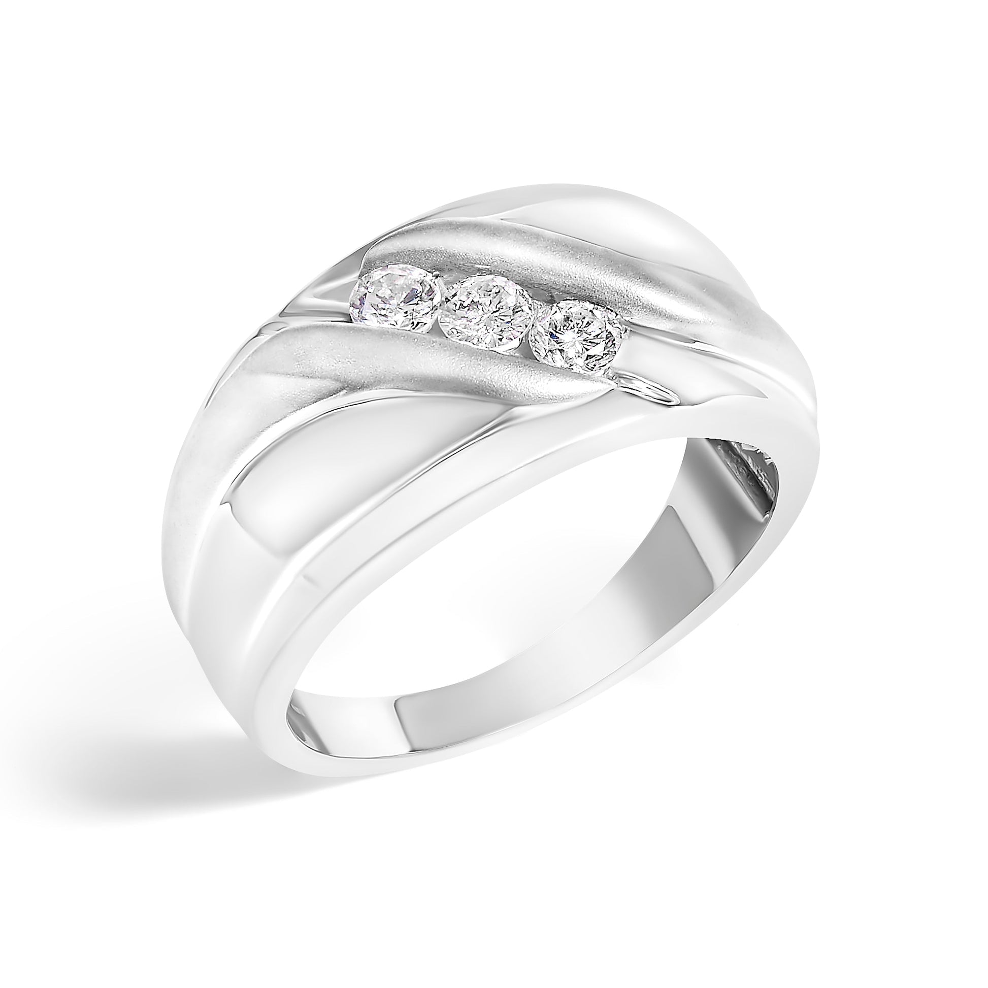 Men's .925 Sterling Silver 1/2 Cttw Diamond Channel Set 3-Stone Band Ring - Ring Size 10 Bids.com