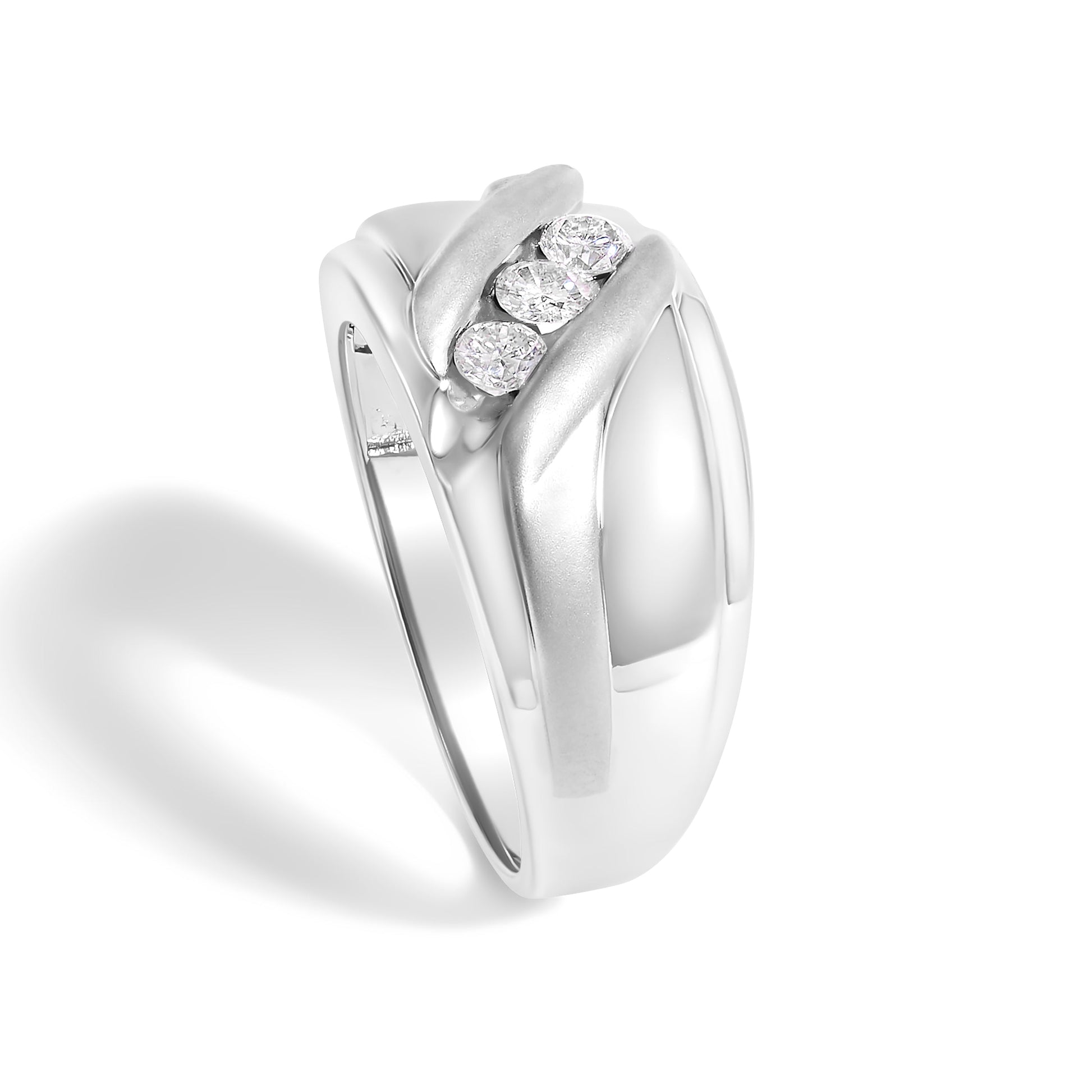 Men's .925 Sterling Silver 1/2 Cttw Diamond Channel Set 3-Stone Band Ring - Ring Size 10 Bids.com