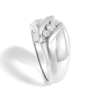 Men's .925 Sterling Silver 1/2 Cttw Diamond Channel Set 3-Stone Band Ring - Ring Size 10 Bids.com