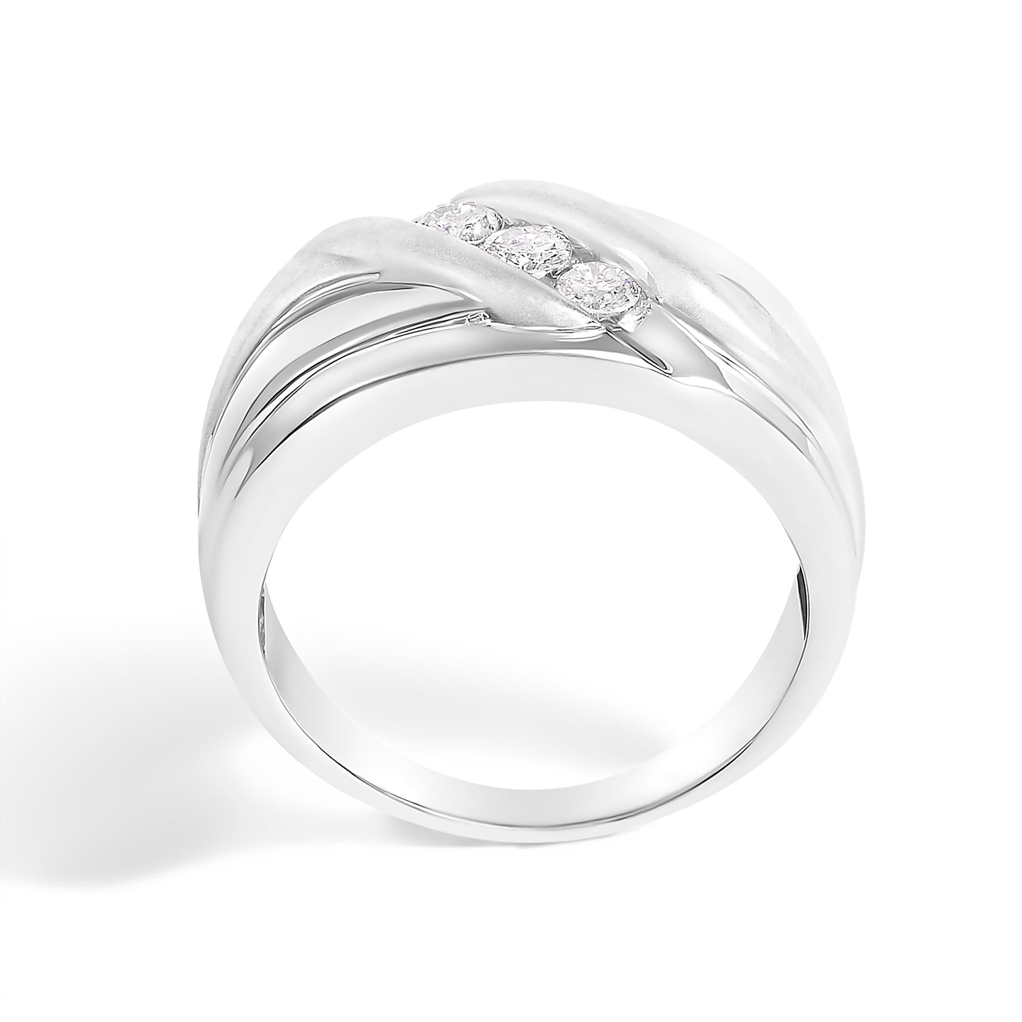 Men's .925 Sterling Silver 1/2 Cttw Diamond Channel Set 3-Stone Band Ring - Ring Size 10 Bids.com