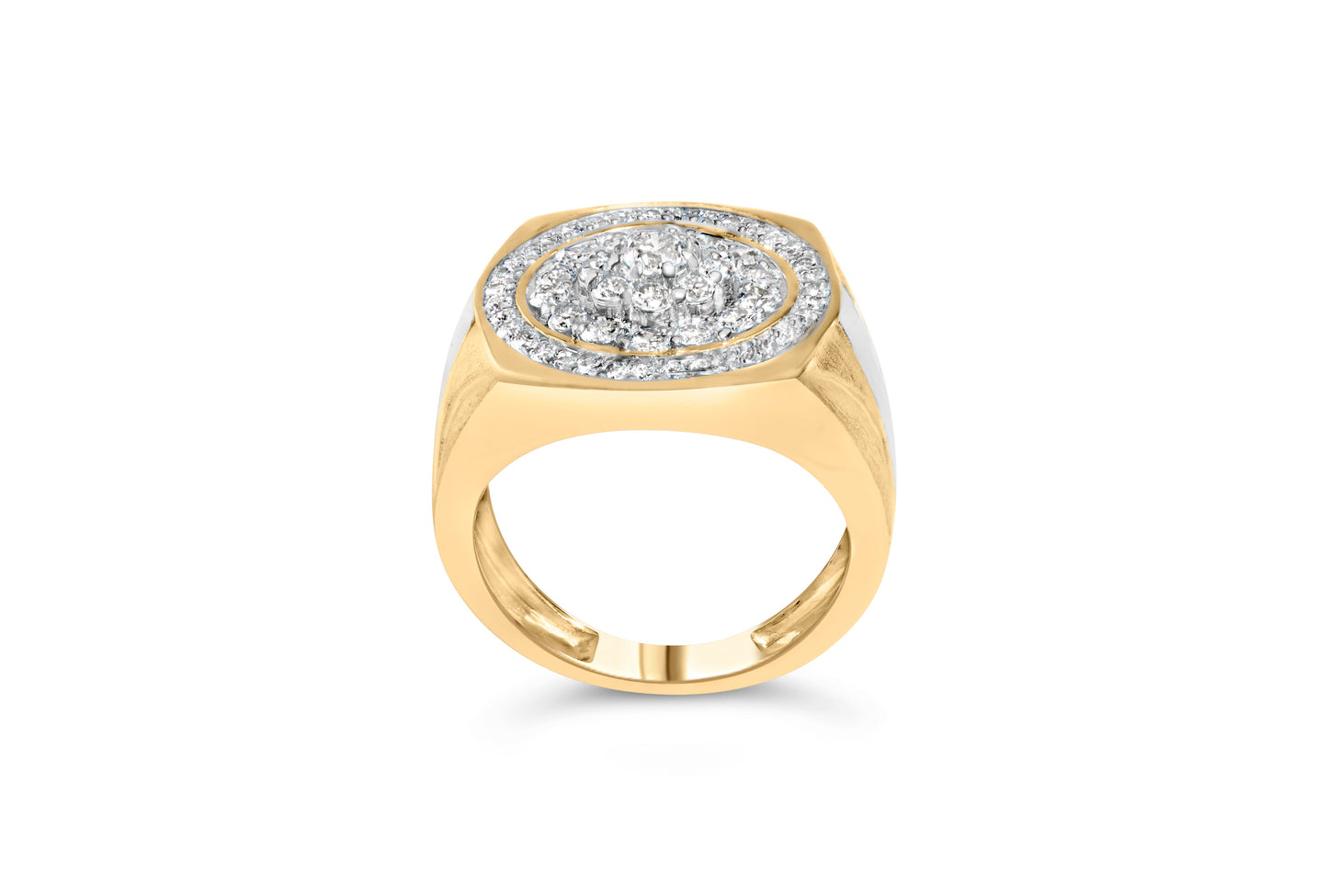 10K Yellow Gold 1 1/2 Cttw Diamond Cluster and Halo Signet Mens Ring (K-L Color, I1-I2 Clarity) - Size 10 Bids.com