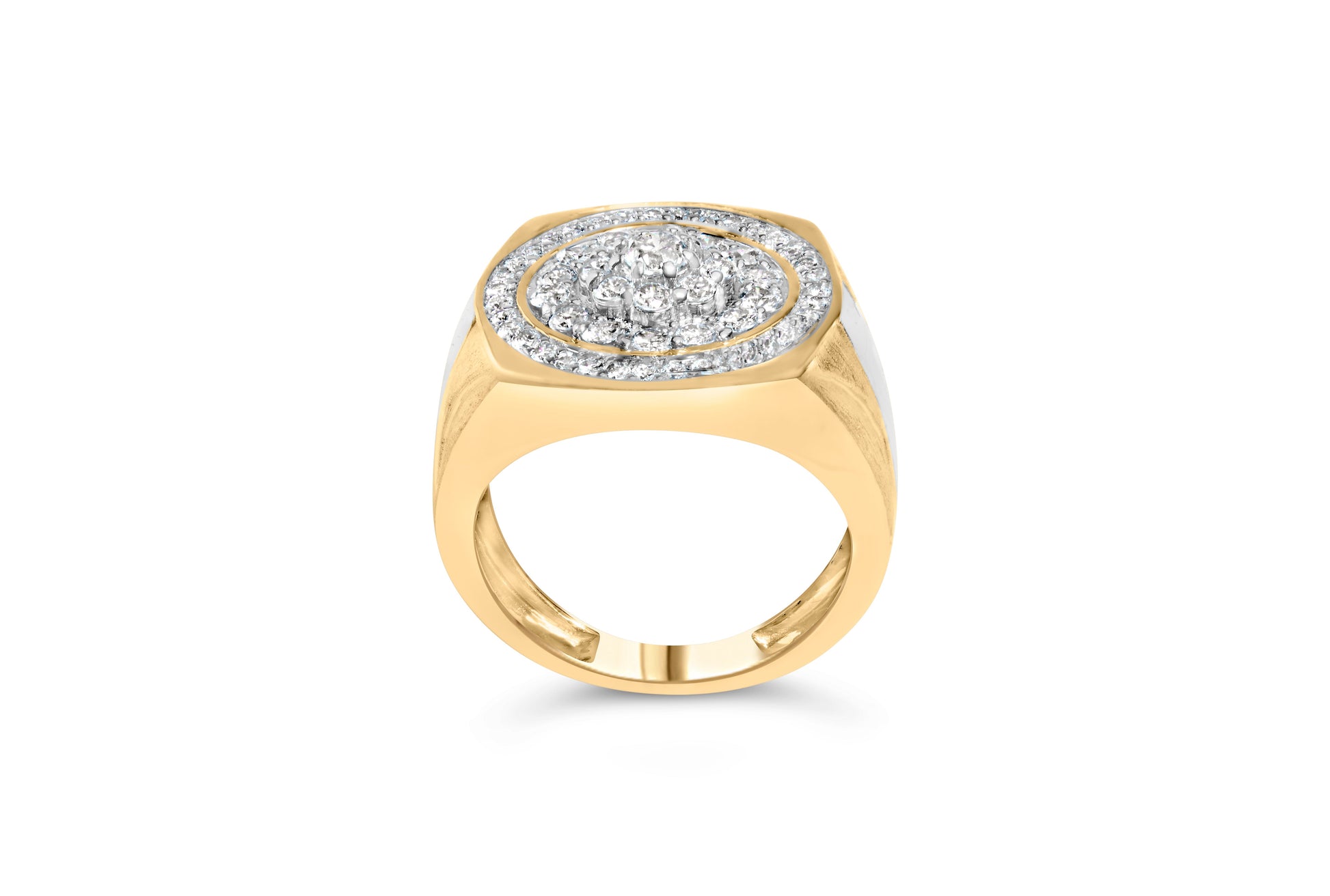 10K Yellow Gold 1 1/2 Cttw Diamond Cluster and Halo Signet Mens Ring (K-L Color, I1-I2 Clarity) - Size 10 Bids.com