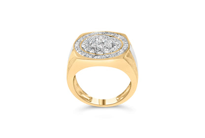10K Yellow Gold 1 1/2 Cttw Diamond Cluster and Halo Signet Mens Ring (K-L Color, I1-I2 Clarity) - Size 10 Bids.com