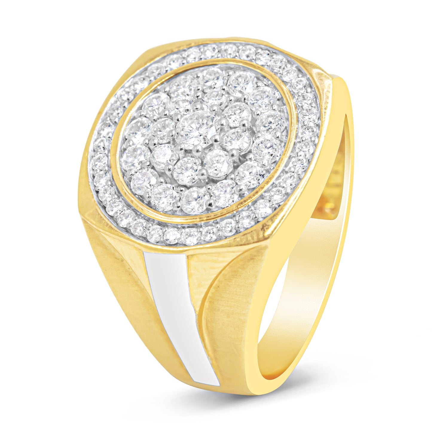 10K Yellow Gold 1 1/2 Cttw Diamond Cluster and Halo Signet Mens Ring (K-L Color, I1-I2 Clarity) - Size 10 Bids.com