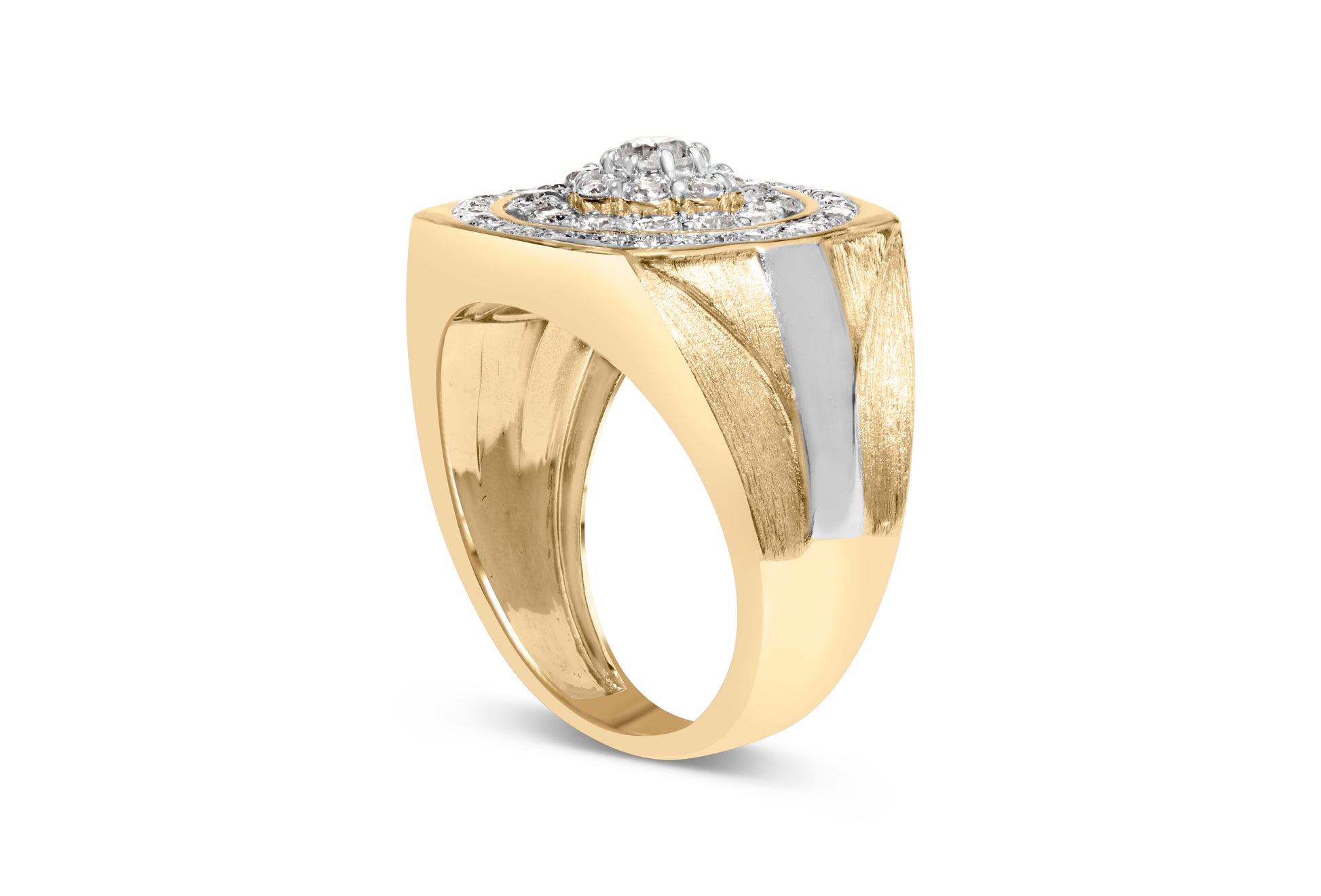 10K Yellow Gold 1 1/2 Cttw Diamond Cluster and Halo Signet Mens Ring (K-L Color, I1-I2 Clarity) - Size 10 Bids.com
