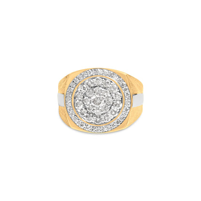 10K Yellow Gold 1 1/2 Cttw Diamond Cluster and Halo Signet Mens Ring (K-L Color, I1-I2 Clarity) - Size 10 Bids.com