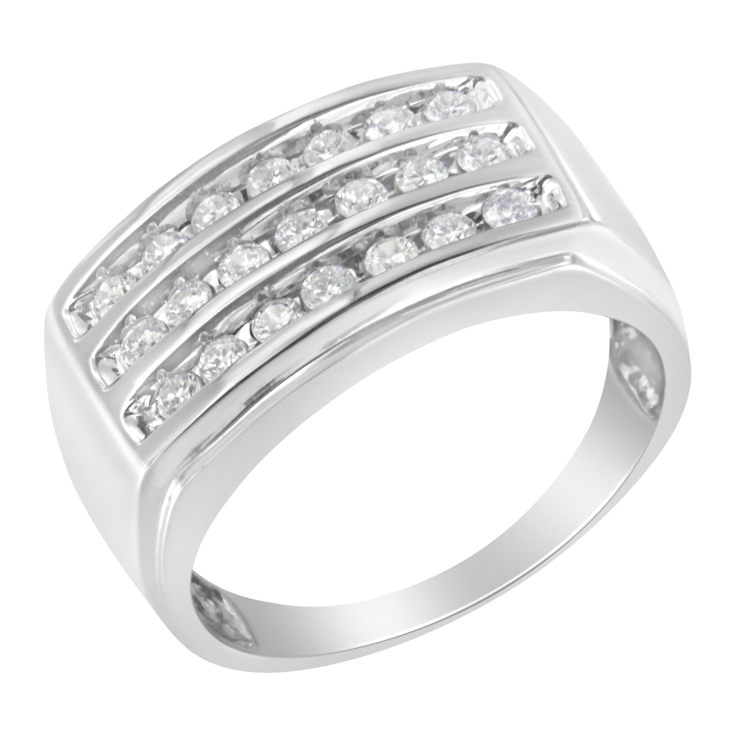 14K White Gold Men's Diamond Channel Set Band Ring (1 cttw, H-I Color, SI2-I1 Clarity) Bids.com