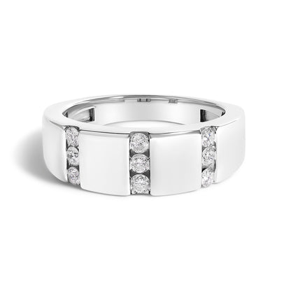 Men's .925 Sterling Silver 1/2 Cttw Diamond Triple Three Stone Row Band Ring (H-I Color, I1-I2 Clarity) - Ring Size 10 Bids.com