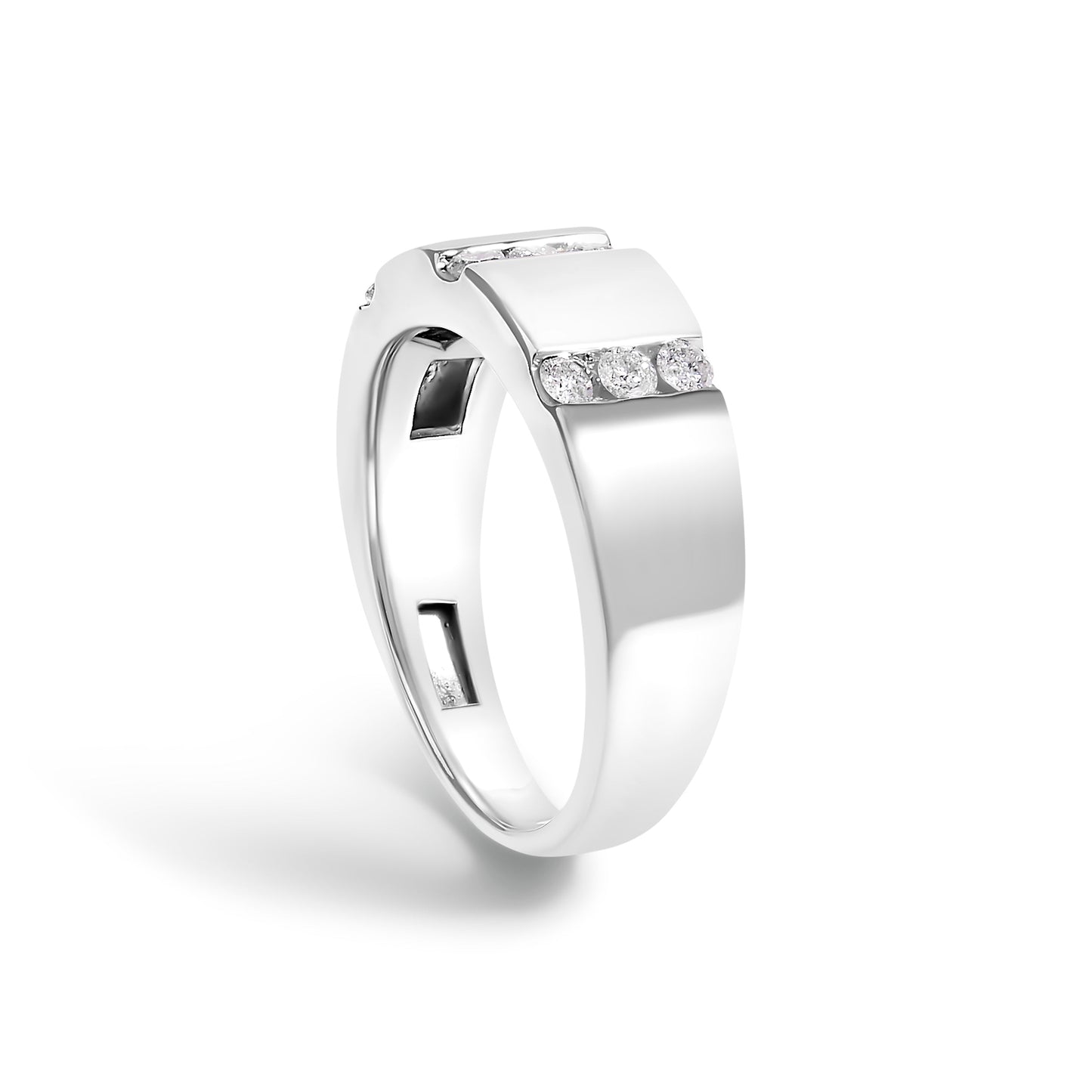 Men's .925 Sterling Silver 1/2 Cttw Diamond Triple Three Stone Row Band Ring (H-I Color, I1-I2 Clarity) - Ring Size 10 Bids.com