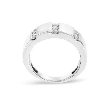 Men's .925 Sterling Silver 1/2 Cttw Diamond Triple Three Stone Row Band Ring (H-I Color, I1-I2 Clarity) - Ring Size 10 Bids.com