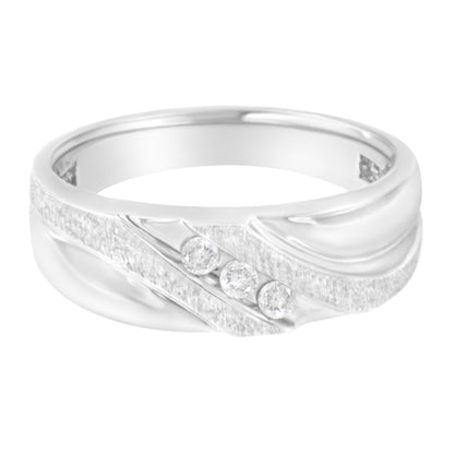 10K White Gold 1/10 Cttw Diamond Men's Three Stone Channel Set Diamond Wedding Ring (I-J Color, I1-I2 Clarity) - Size 10 Bids.com