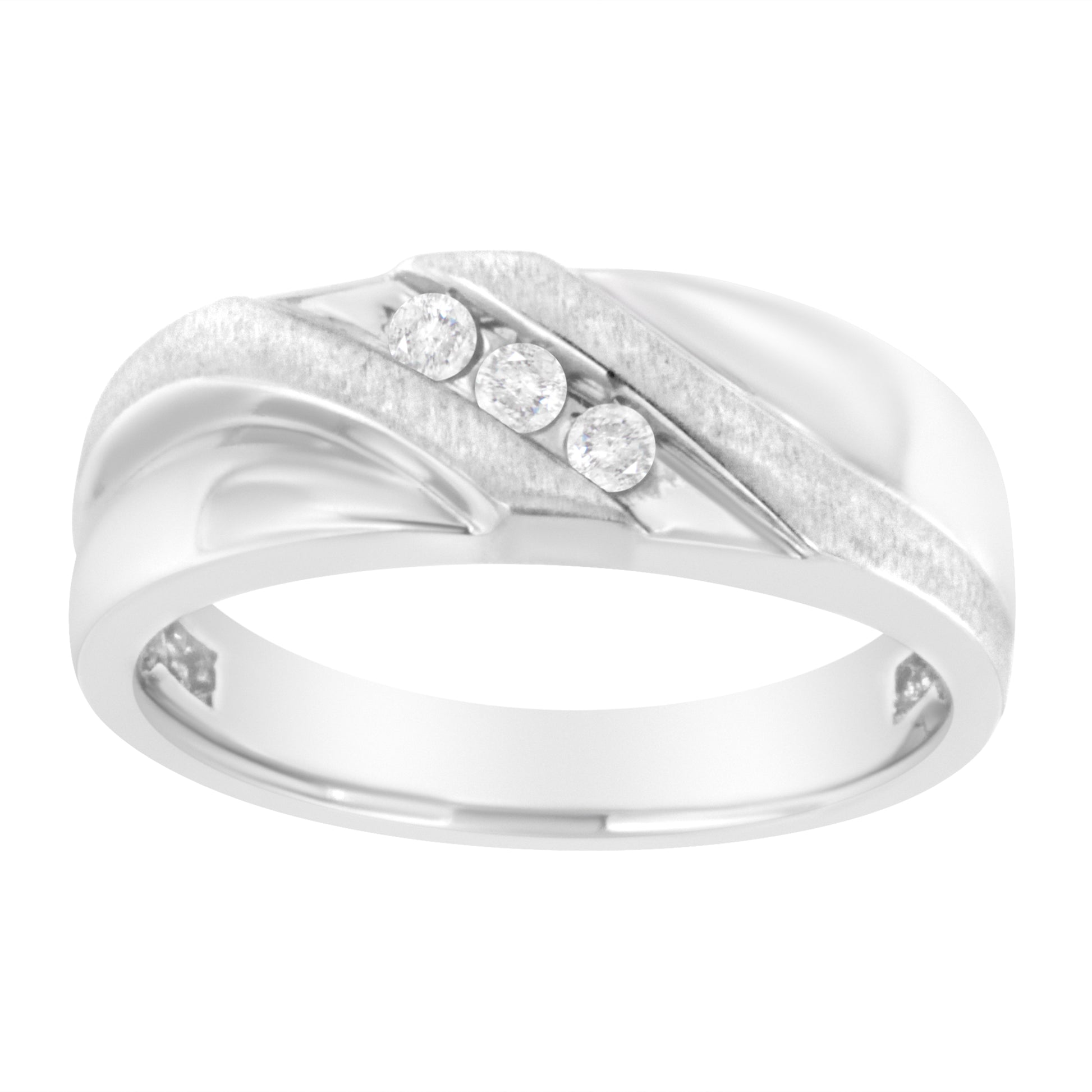 10K White Gold 1/10 Cttw Diamond Men's Three Stone Channel Set Diamond Wedding Ring (I-J Color, I1-I2 Clarity) - Size 10 Bids.com
