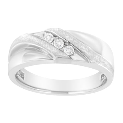 10K White Gold 1/10 Cttw Diamond Men's Three Stone Channel Set Diamond Wedding Ring (I-J Color, I1-I2 Clarity) - Size 10 Bids.com