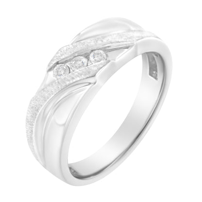 10K White Gold 1/10 Cttw Diamond Men's Three Stone Channel Set Diamond Wedding Ring (I-J Color, I1-I2 Clarity) - Size 10 Bids.com