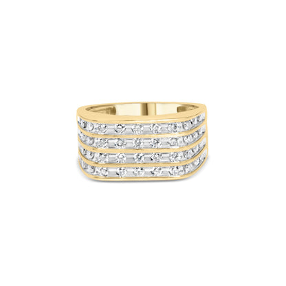 10K Yellow Gold 1.00 Cttw Diamond Multi Row Mens Ring Band Bids.com