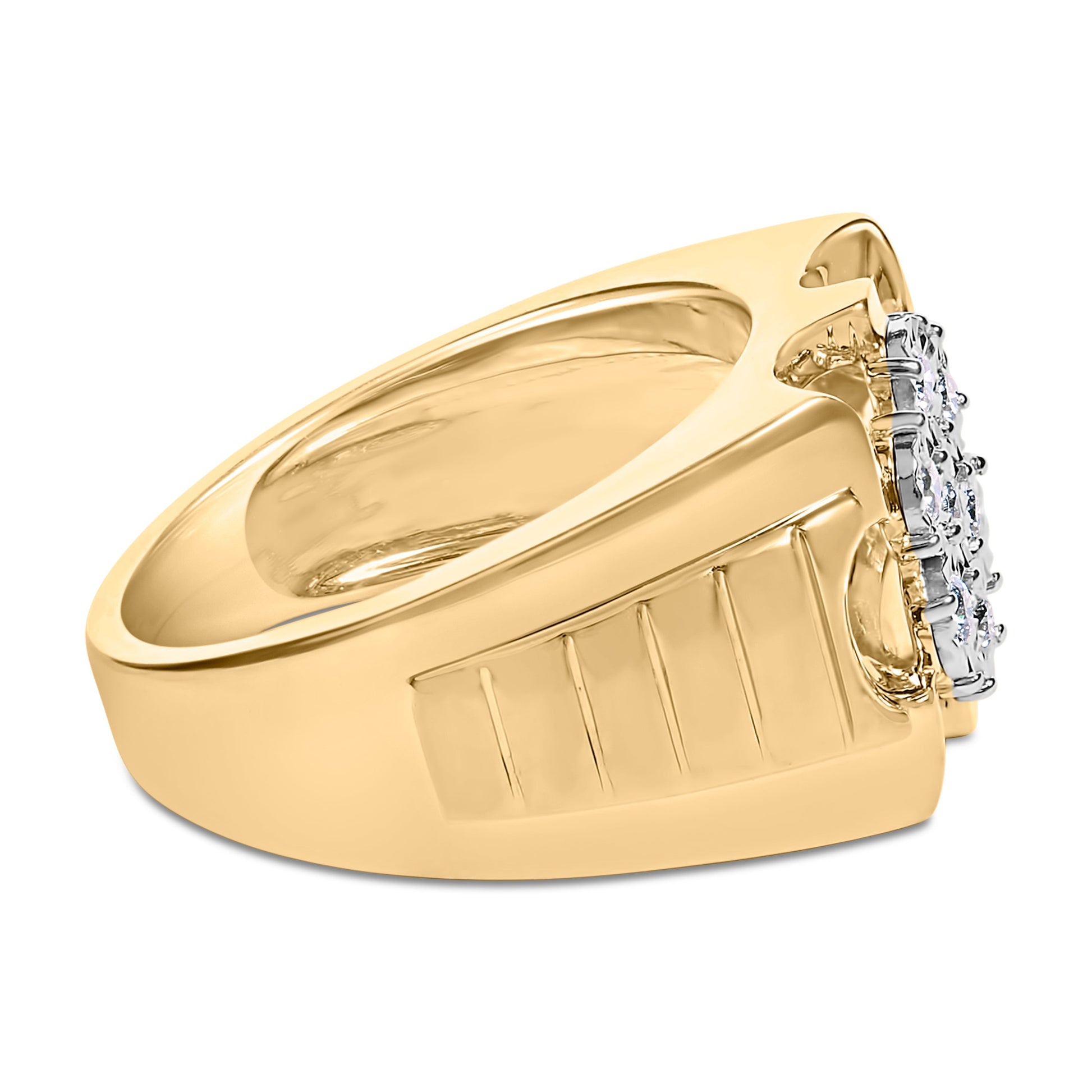 Men's 14K Yellow Gold Plated .925 Sterling Silver 1/3 Cttw Miracle-Set Floral Diamond Cluster Ring (I-J Color, I1-I2 Clarity) - Size 10 Bids.com