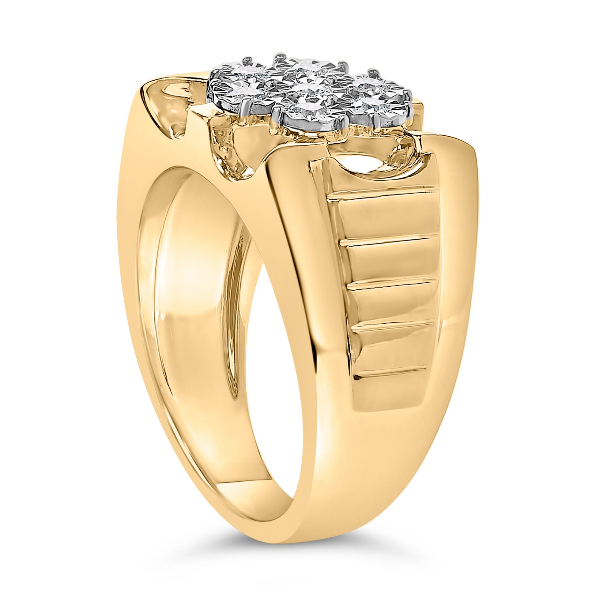Men's 14K Yellow Gold Plated .925 Sterling Silver 1/3 Cttw Miracle-Set Floral Diamond Cluster Ring (I-J Color, I1-I2 Clarity) - Size 10 Bids.com