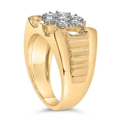 Men's 14K Yellow Gold Plated .925 Sterling Silver 1/3 Cttw Miracle-Set Floral Diamond Cluster Ring (I-J Color, I1-I2 Clarity) - Size 10 Bids.com