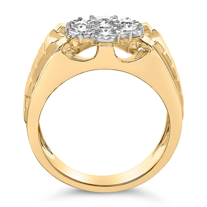 Men's 14K Yellow Gold Plated .925 Sterling Silver 1/3 Cttw Miracle-Set Floral Diamond Cluster Ring (I-J Color, I1-I2 Clarity) - Size 10 Bids.com