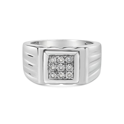 .925 Sterling Silver Diamond Accent Miracle-Set 9 Stone Ridged Band Gentlemen's Fashion Ring (I-J Color, I3 Clarity) - Size 10 Bids.com