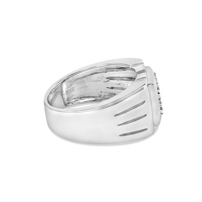 .925 Sterling Silver Diamond Accent Miracle-Set 9 Stone Ridged Band Gentlemen's Fashion Ring (I-J Color, I3 Clarity) - Size 10 Bids.com