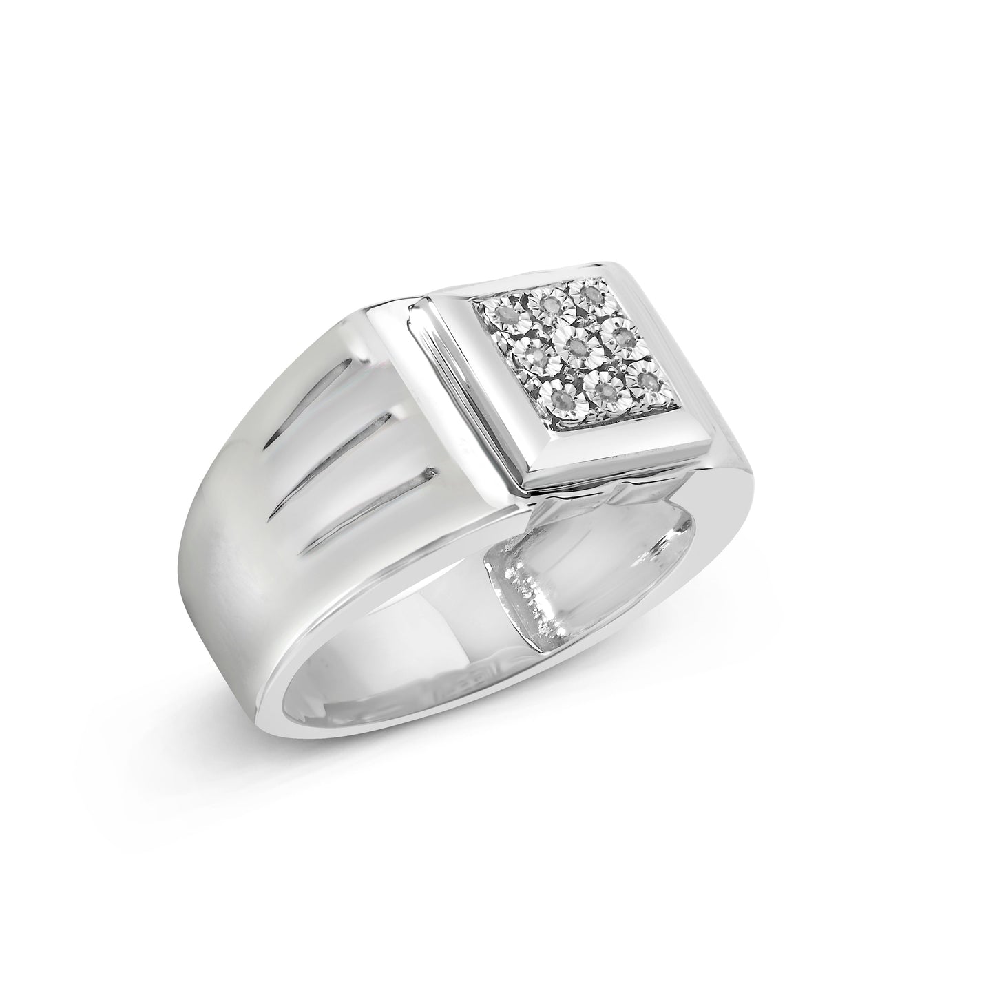 .925 Sterling Silver Diamond Accent Miracle-Set 9 Stone Ridged Band Gentlemen's Fashion Ring (I-J Color, I3 Clarity) - Size 10 Bids.com