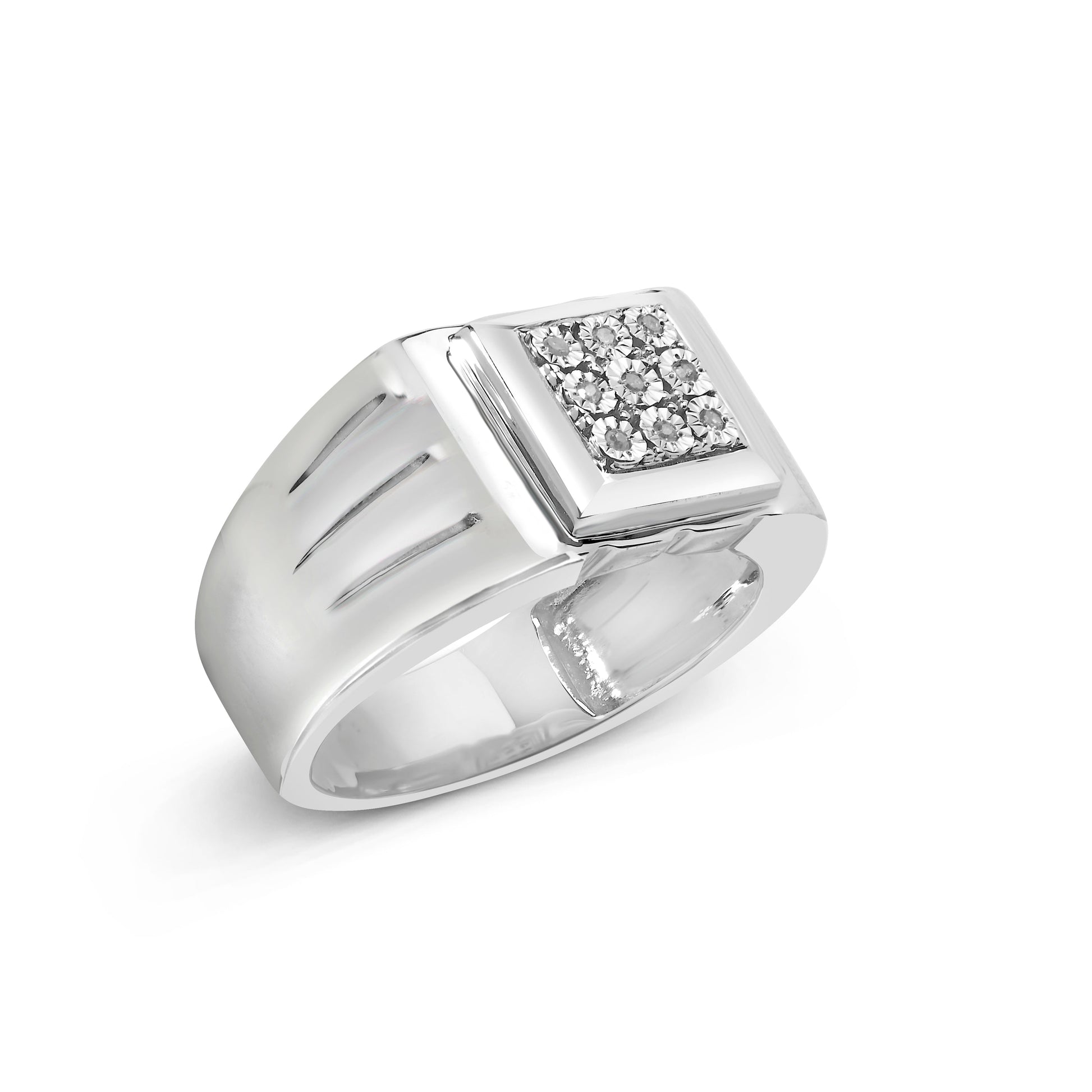 .925 Sterling Silver Diamond Accent Miracle-Set 9 Stone Ridged Band Gentlemen's Fashion Ring (I-J Color, I3 Clarity) - Size 10 Bids.com