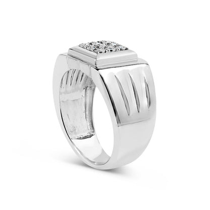 .925 Sterling Silver Diamond Accent Miracle-Set 9 Stone Ridged Band Gentlemen's Fashion Ring (I-J Color, I3 Clarity) - Size 10 Bids.com