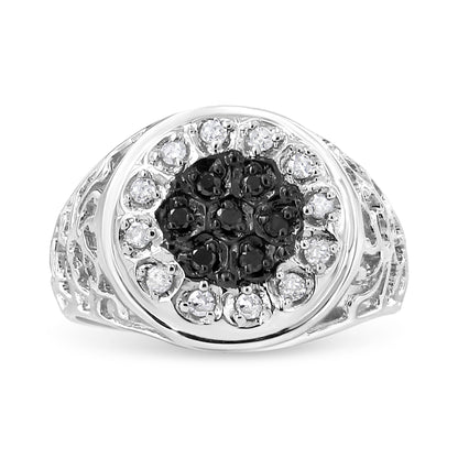 .925 Sterling Silver 1/4 Cttw White and Black Treated Diamond Halo Cluster Ring for Men (I-J Color, I3 Clarity) - Size 10 Bids.com