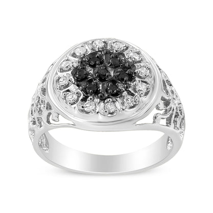 .925 Sterling Silver 1/4 Cttw White and Black Treated Diamond Halo Cluster Ring for Men (I-J Color, I3 Clarity) - Size 10 Bids.com