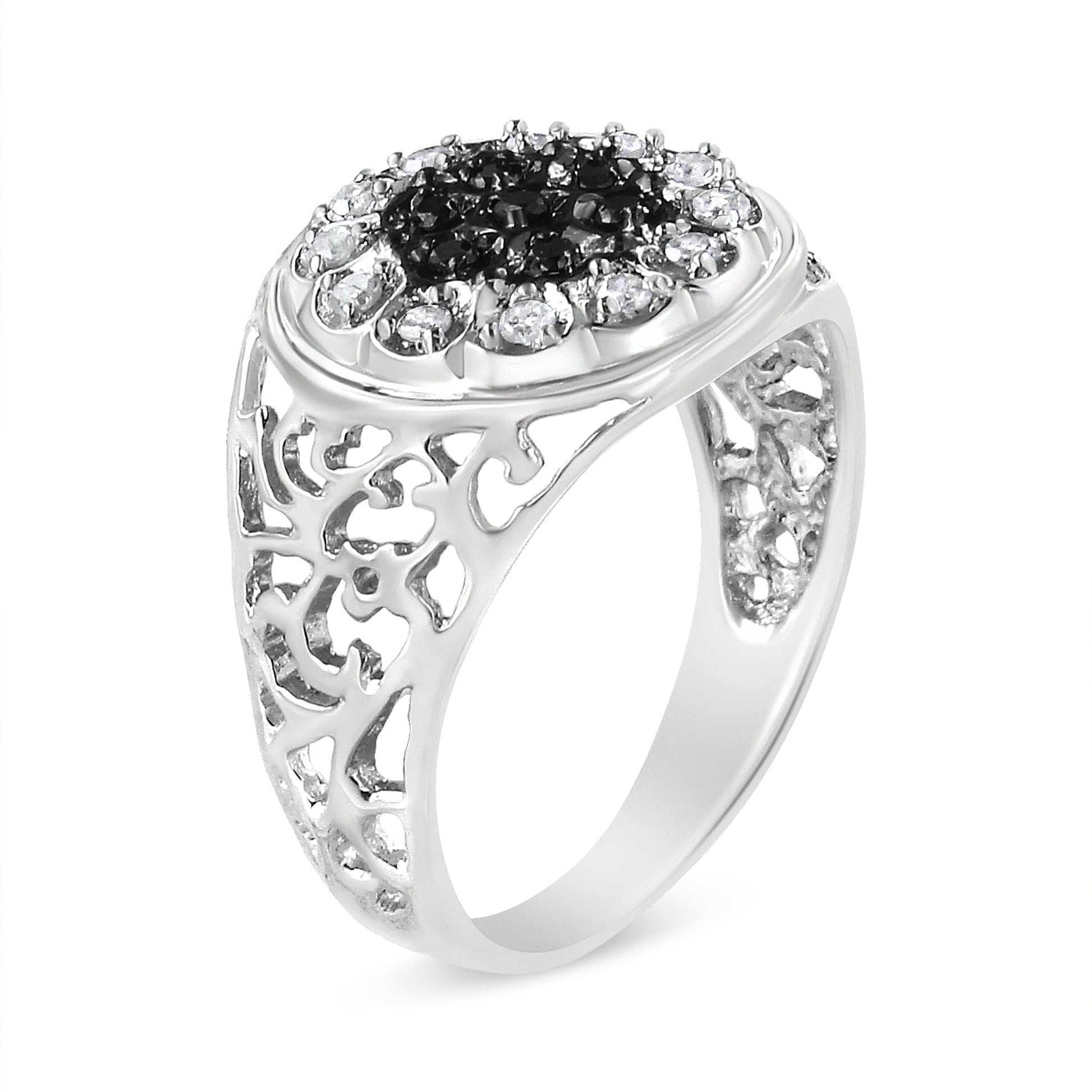.925 Sterling Silver 1/4 Cttw White and Black Treated Diamond Halo Cluster Ring for Men (I-J Color, I3 Clarity) - Size 10 Bids.com