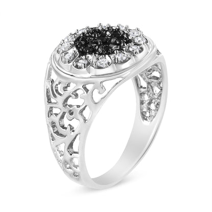 .925 Sterling Silver 1/4 Cttw White and Black Treated Diamond Halo Cluster Ring for Men (I-J Color, I3 Clarity) - Size 10 Bids.com
