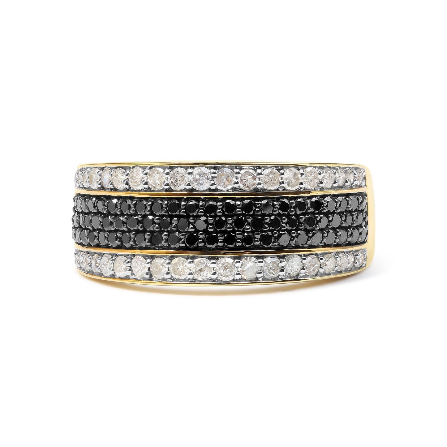 14K Yellow Gold Plated .925 Sterling Silver 1 1/4 Cttw White and Black Treated Diamond Multi Row Band (Black/I-J Color, I2-I3 Clarity) - Size 10 Bids.com