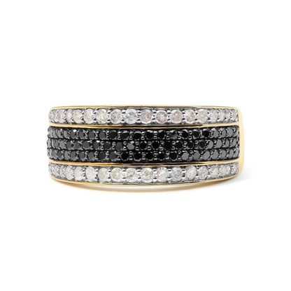 14K Yellow Gold Plated .925 Sterling Silver 1 1/4 Cttw White and Black Treated Diamond Multi Row Band (Black/I-J Color, I2-I3 Clarity) - Size 10 Bids.com