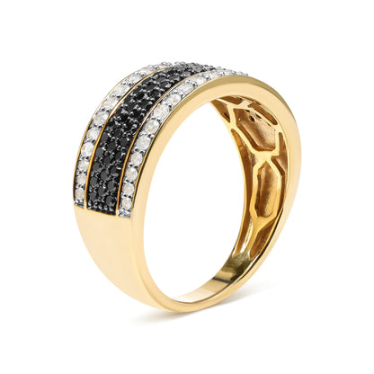 14K Yellow Gold Plated .925 Sterling Silver 1 1/4 Cttw White and Black Treated Diamond Multi Row Band (Black/I-J Color, I2-I3 Clarity) - Size 10 Bids.com