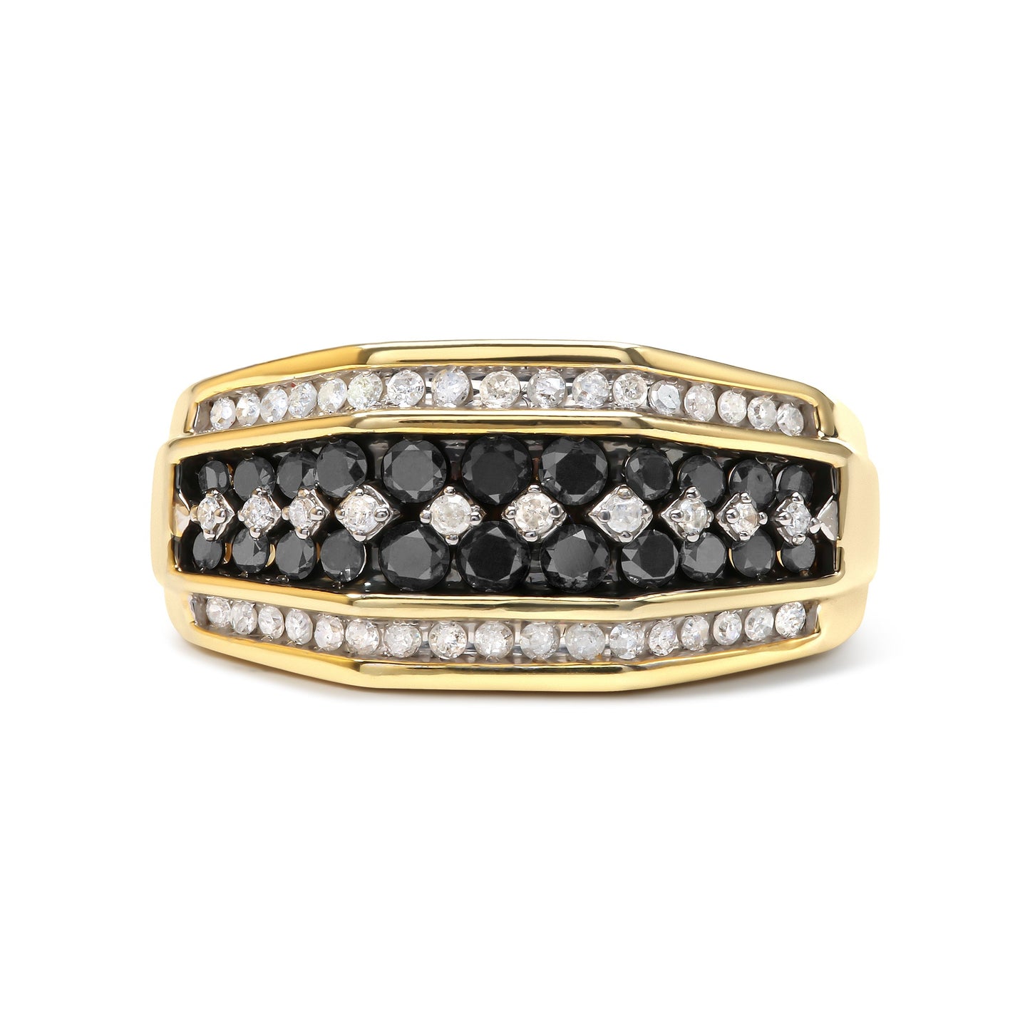 Men's 14K Yellow Gold Plated .925 Sterling Silver 1 1/2 Cttw White and Black Treated Diamond Cluster Ring (Black / I-J Color, I2-I3 Clarity) - Size 10 Bids.com