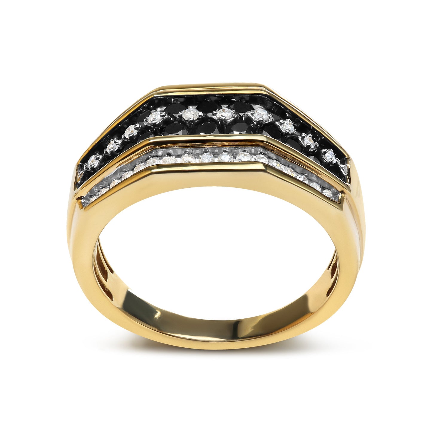 Men's 14K Yellow Gold Plated .925 Sterling Silver 1 1/2 Cttw White and Black Treated Diamond Cluster Ring (Black / I-J Color, I2-I3 Clarity) - Size 10 Bids.com