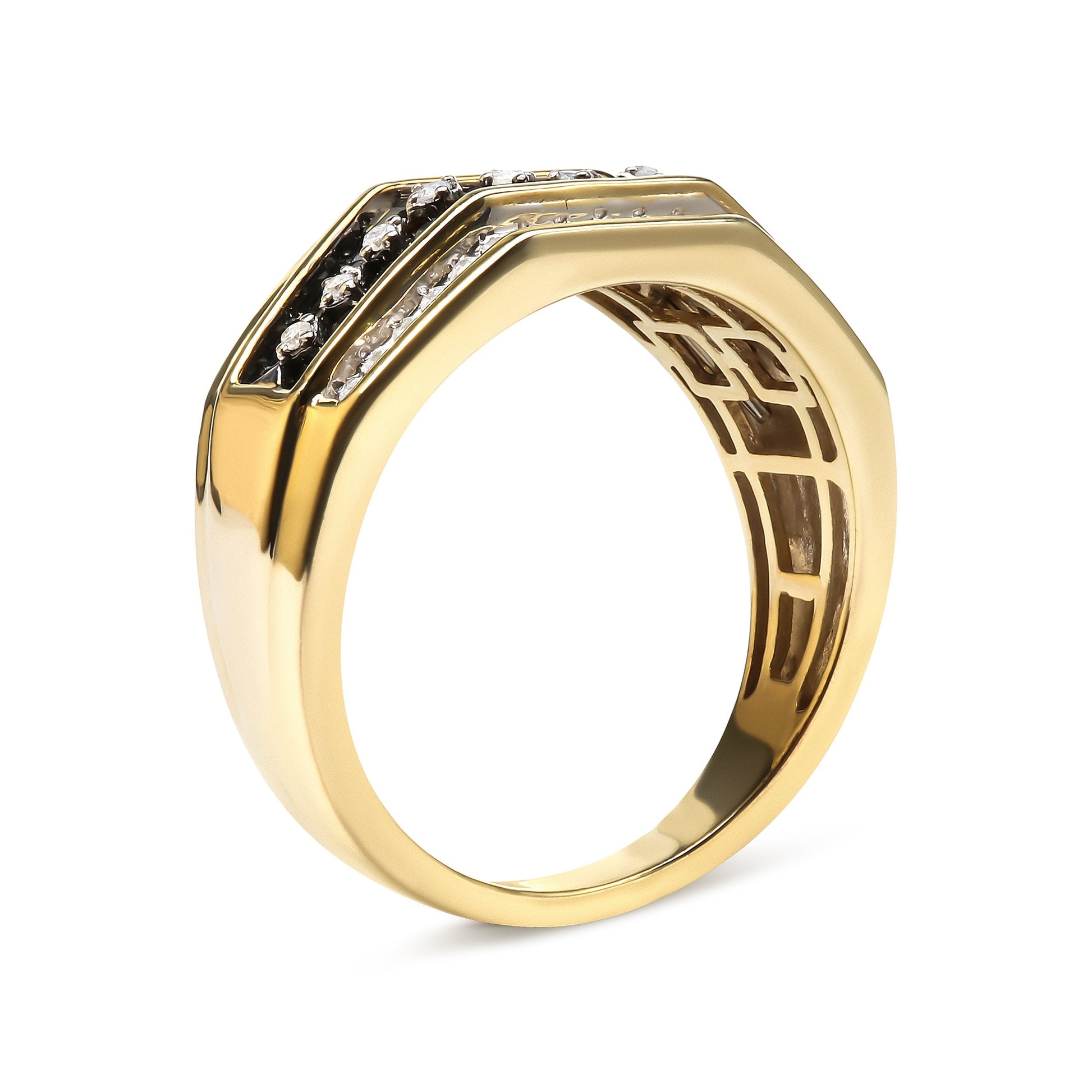 Men's 14K Yellow Gold Plated .925 Sterling Silver 1 1/2 Cttw White and Black Treated Diamond Cluster Ring (Black / I-J Color, I2-I3 Clarity) - Size 10 Bids.com