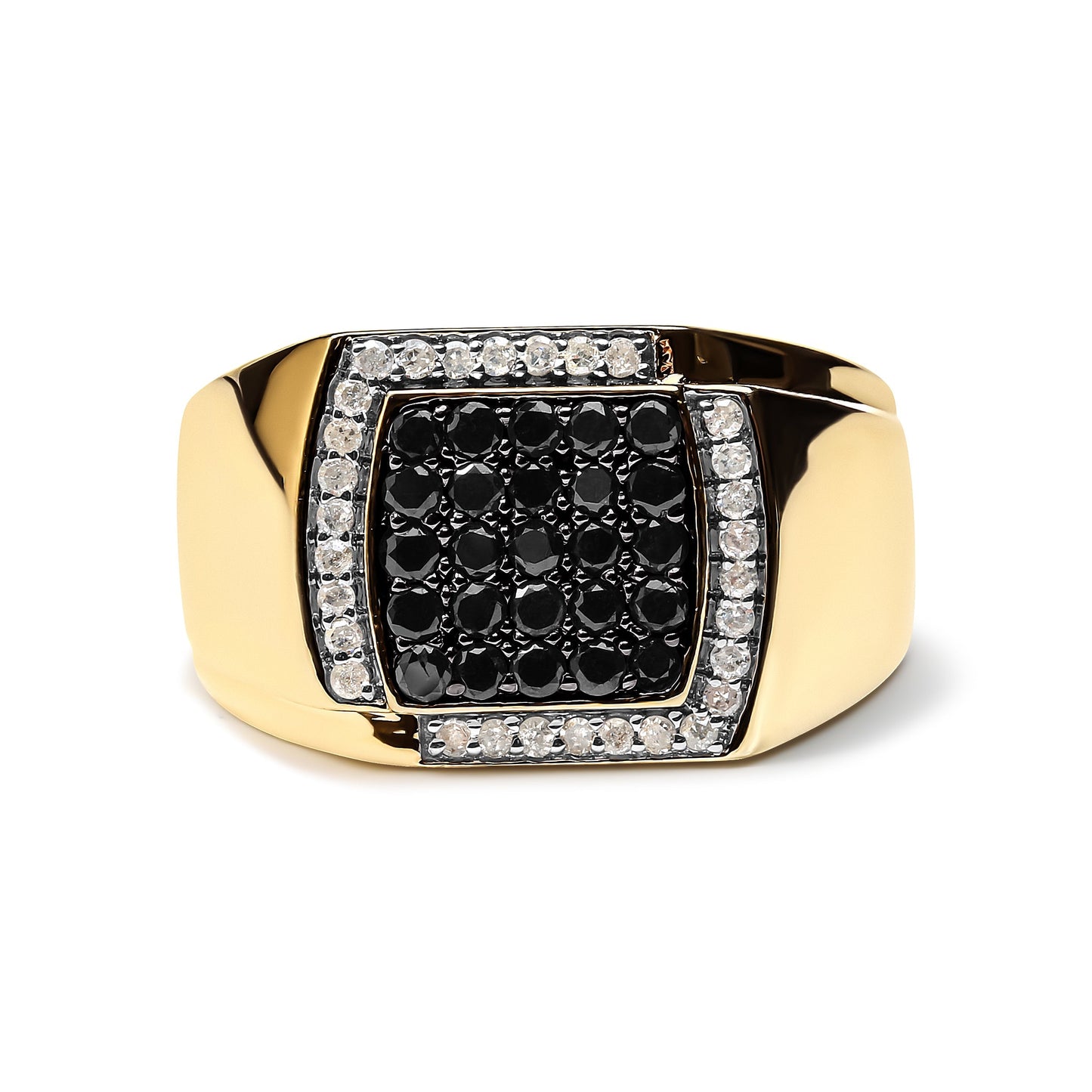 Men's 10K Yellow Gold 1.00 Cttw Cushion Cluster Black and White Diamond Statement Ring (I-J Color, I2-I3 Clarity) - Ring Size 10.5 Bids.com