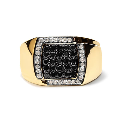 Men's 10K Yellow Gold 1.00 Cttw Cushion Cluster Black and White Diamond Statement Ring (I-J Color, I2-I3 Clarity) - Ring Size 10.5 Bids.com