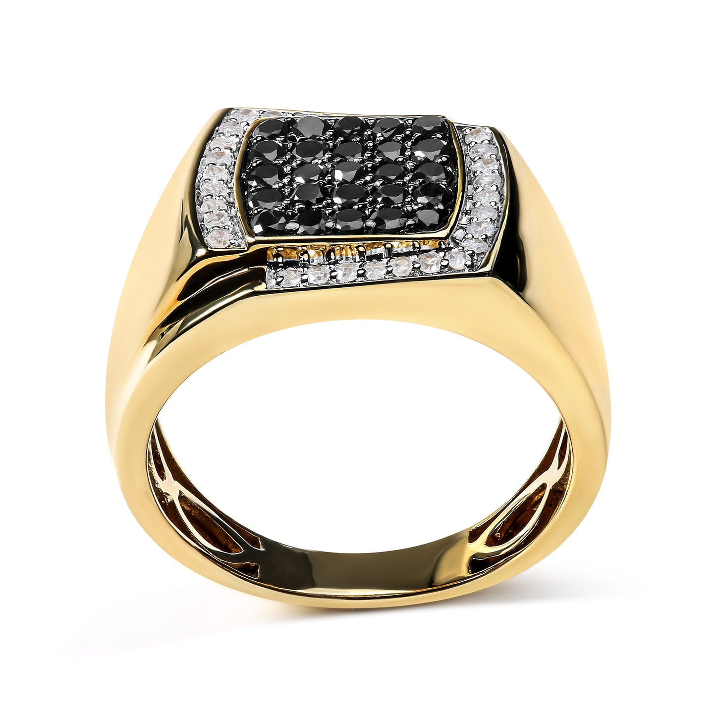 Men's 10K Yellow Gold 1.00 Cttw Cushion Cluster Black and White Diamond Statement Ring (I-J Color, I2-I3 Clarity) - Ring Size 10.5 Bids.com