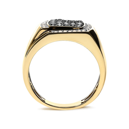 Men's 10K Yellow Gold 1.00 Cttw Cushion Cluster Black and White Diamond Statement Ring (I-J Color, I2-I3 Clarity) - Ring Size 10.5 Bids.com