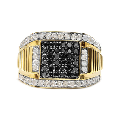 Men's 14K Yellow Gold Plated .925 Sterling Silver 1 1/2 Cttw White and Black Treated Diamond Cluster Ring (Black / I-J Color, I2-I3 Clarity) - Size 10 Bids.com