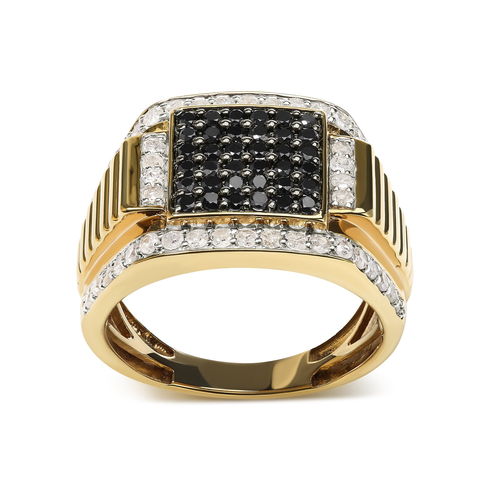 Men's 14K Yellow Gold Plated .925 Sterling Silver 1 1/2 Cttw White and Black Treated Diamond Cluster Ring (Black / I-J Color, I2-I3 Clarity) - Size 10 Bids.com