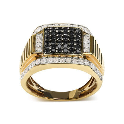 Men's 14K Yellow Gold Plated .925 Sterling Silver 1 1/2 Cttw White and Black Treated Diamond Cluster Ring (Black / I-J Color, I2-I3 Clarity) - Size 10 Bids.com